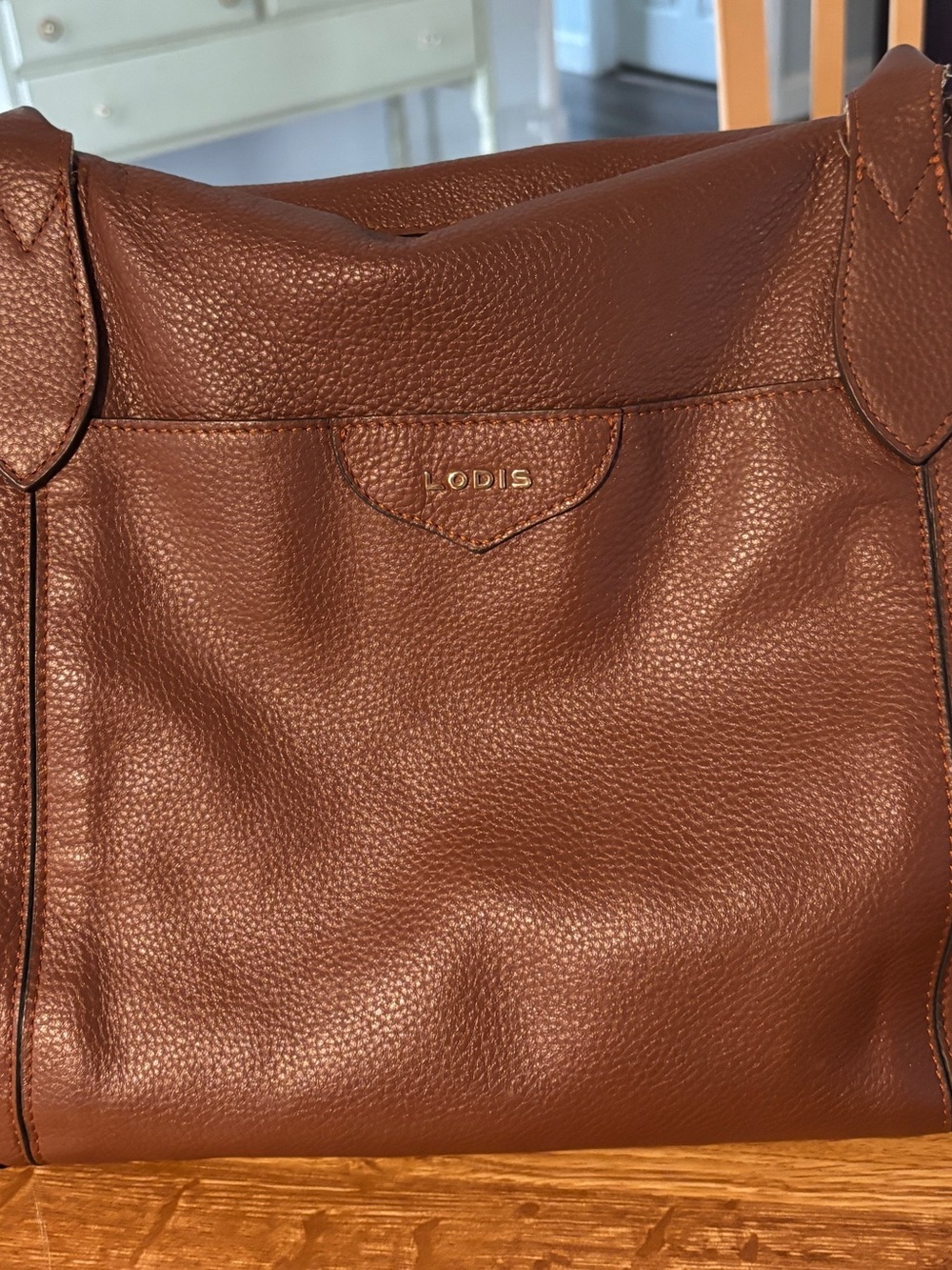 Lodis Chestnut Brown Pebbled Leather Tote